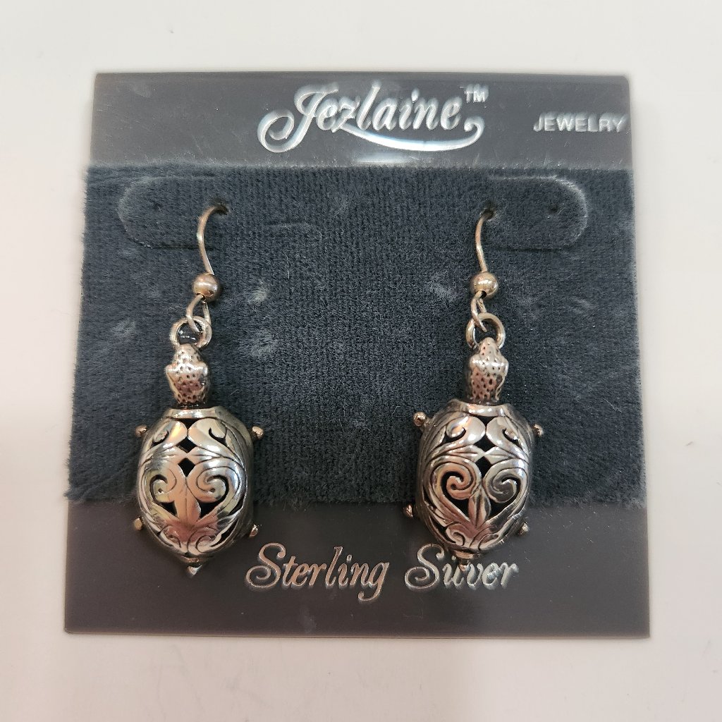 Nwt Vintage Jezlaine Large Filigree Dangle Sterling Silver Turtle Earrings 45$